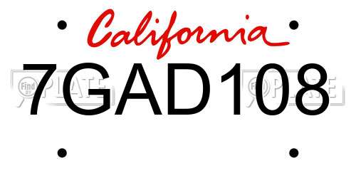 7GAD108 California License Plate