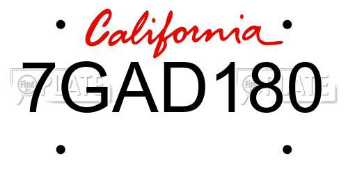 7GAD180 California License Plate