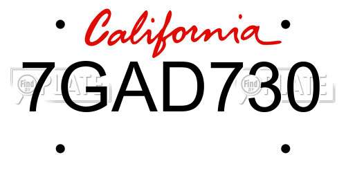 7GAD730 California License Plate