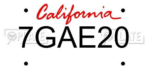 7GAE20 California License Plate