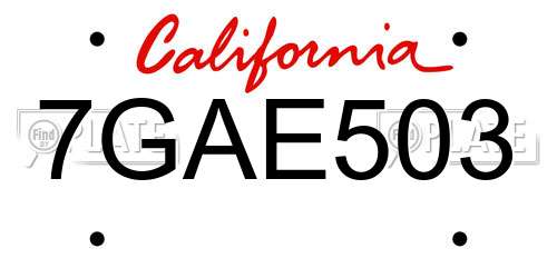 7GAE503 California License Plate