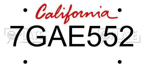 7GAE552 California License Plate