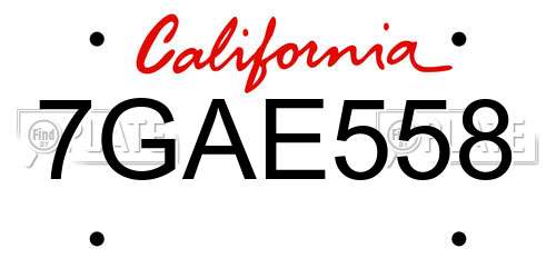 7GAE558 California License Plate