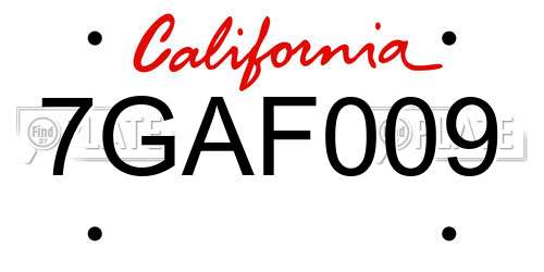 7GAF009 California License Plate