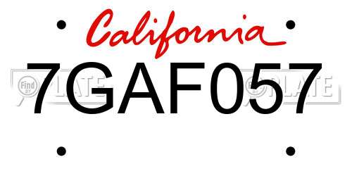 7GAF057 California License Plate