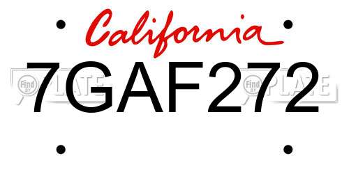 7GAF272 California License Plate