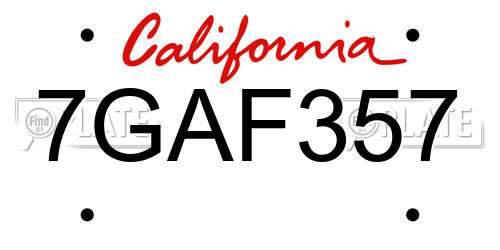7GAF357 California License Plate