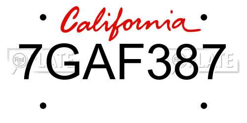 7GAF387 California License Plate