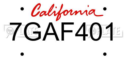 7GAF401 California License Plate