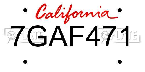 7GAF471 California License Plate