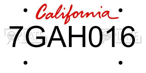 7GAH016 California License Plate