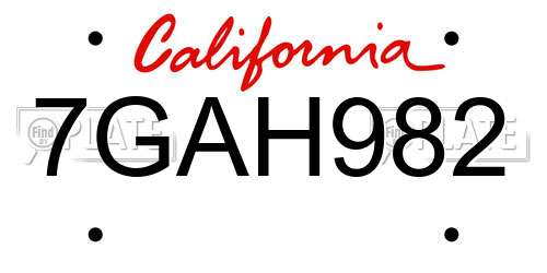 7GAH982 California License Plate