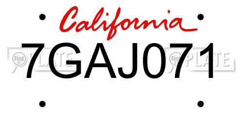 7GAJ071 California License Plate