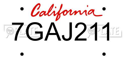 7GAJ211 California License Plate