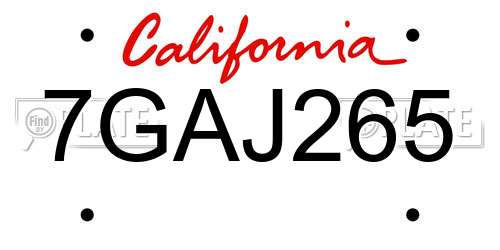 7GAJ265 California License Plate
