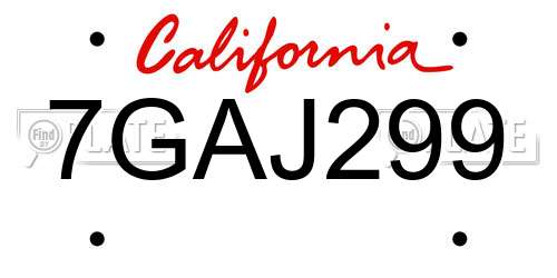 7GAJ299 California License Plate
