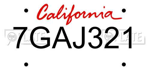 7GAJ321 California License Plate