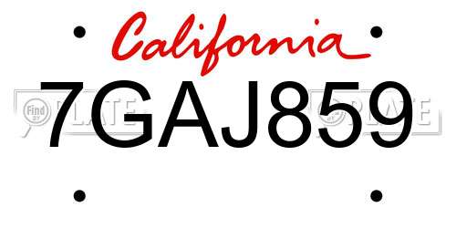 7GAJ859 California License Plate