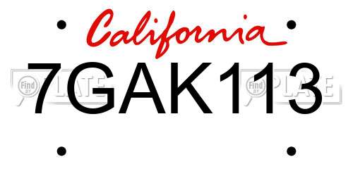 7GAK113 California License Plate