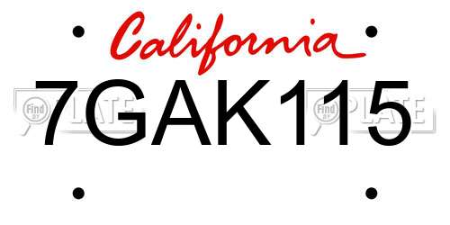 7GAK115 California License Plate