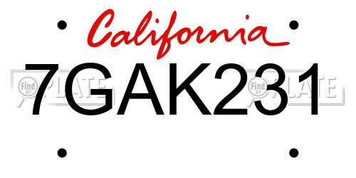 7GAK231 California License Plate