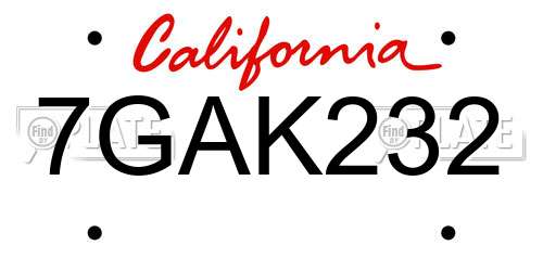 7GAK232 California License Plate