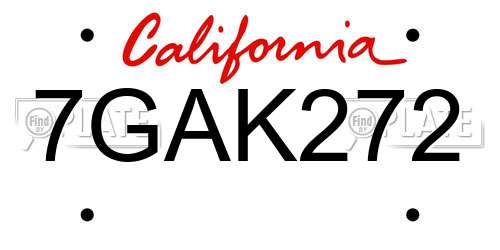 7GAK272 California License Plate
