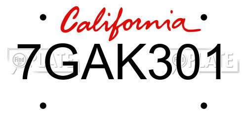 7GAK301 California License Plate