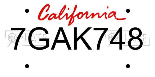 7GAK748 California License Plate