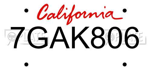 7GAK806 California License Plate