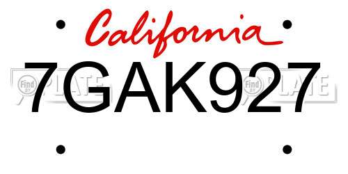 7GAK927 California License Plate