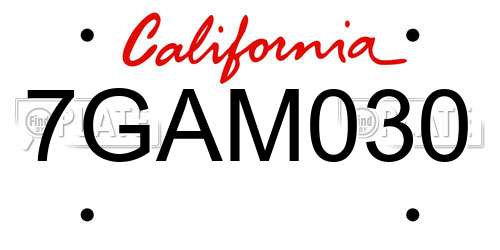 7GAM030 California License Plate