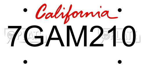 7GAM210 California License Plate