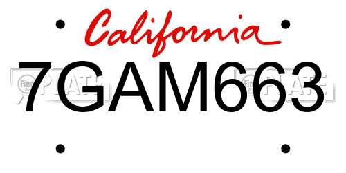 7GAM663 California License Plate