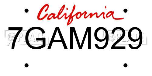 7GAM929 California License Plate