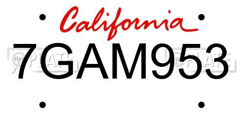 7GAM953 California License Plate