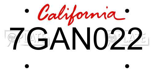 7GAN022 California License Plate