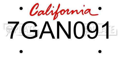 7GAN091 California License Plate