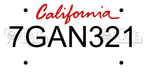 7GAN321 California License Plate