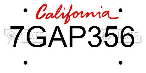 7GAP356 California License Plate