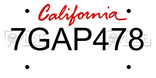 7GAP478 California License Plate