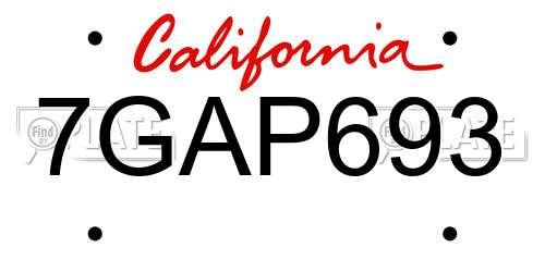 7GAP693 California License Plate