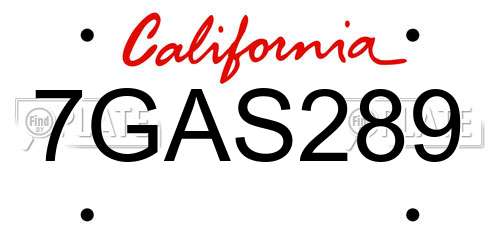 7GAS289 California License Plate