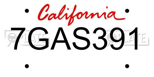 7GAS391 California License Plate