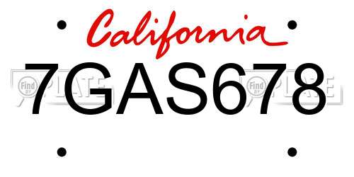 7GAS678 California License Plate