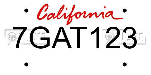 7GAT123 California License Plate