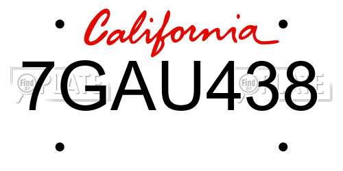 7GAU438 California License Plate