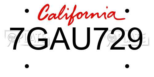 7GAU729 California License Plate