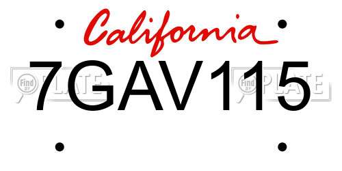 7GAV115 California License Plate