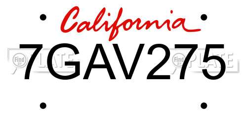 7GAV275 California License Plate